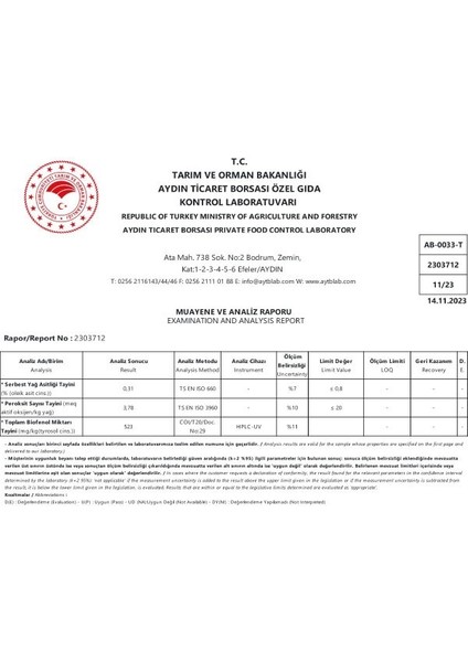 Yüksek Polifenollü Zeytinyağı 1 Adet 250 ml (2023)