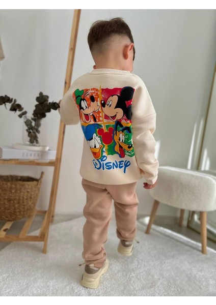 Erkek Çocuk Mickey Modelli 3 Iplik Şardonlu Eşofman Takımı