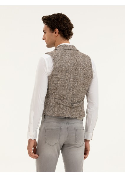 Erkek Bej Slim Fit Yün Karışımlı Dokuma Yelek 50279416-VR011