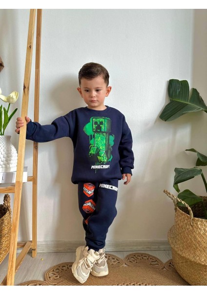 Erkek Çocuk Minecraft Modelli 3iplik Şardonlu Eşofman Takımı