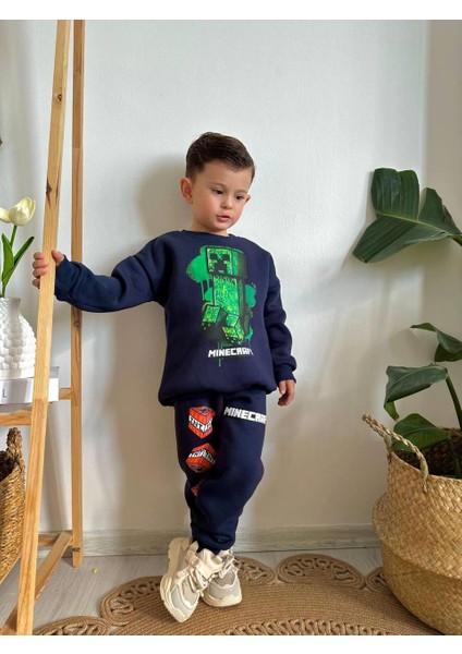 Erkek Çocuk Minecraft Modelli 3iplik Şardonlu Eşofman Takımı modelleri