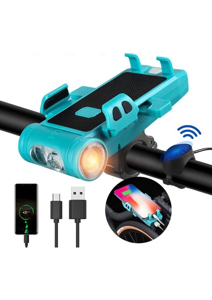 5in1 Bisiklet Feneri Şarjlı Telefon Tutucu+Korna +Sis Farı 3500MAH Powerbank Scooter