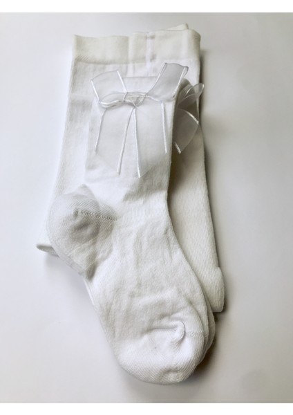 Kurdele Aksesuarlı Kız Külotlu Çorap Düz