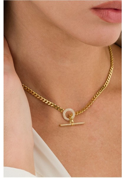 14 K Gold Kaplama 925 Ayar Gümüş Choker Gurmet T Kilit Zincir modelleri