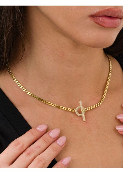 14 K Gold Kaplama 925 Ayar Gümüş Choker Gurmet T Kilit Zincir indirimleri