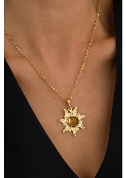 14 K Gold Kaplama 925 Ayar Gümüş El Işi Doğal Sitrin Kolye