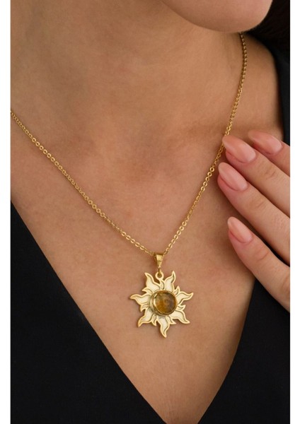 14 K Gold Kaplama 925 Ayar Gümüş El Işi Doğal Sitrin Kolye fiyatları