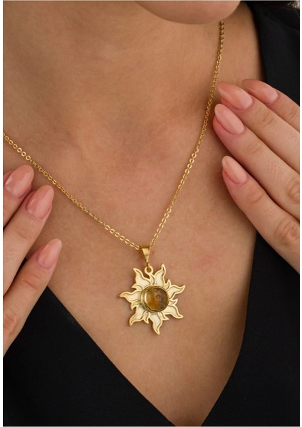 14 K Gold Kaplama 925 Ayar Gümüş El Işi Doğal Sitrin Kolye modelleri