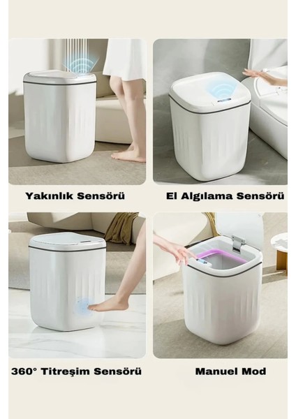 Sensörlü Çöp Kovası Akıllı Teknolojik Mutfak Banyo Ofis 20L Uv Işık Antibakteriyel Koku Geçirmez indirimleri