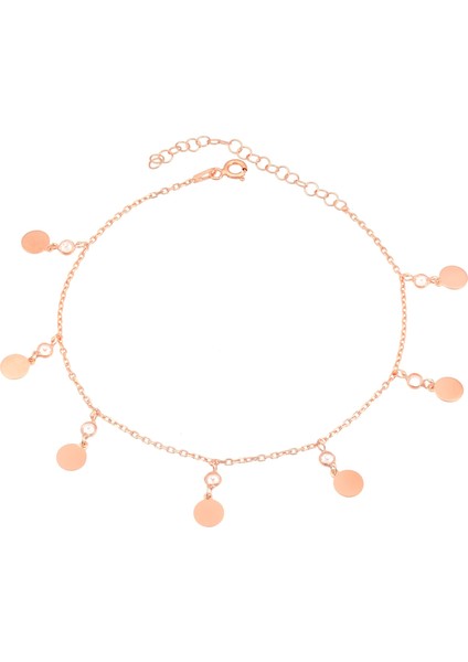 Rose Renk Pullu Sallantılı Taşlı Gümüş Kadın Ayak Halhal