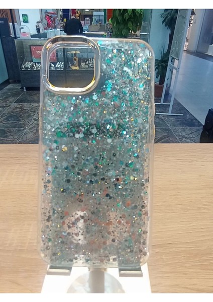 Apple iPhone 13 Uyumlu Simli Kamera Çerçevesi Metal Kapak Tuşları Metal Kılıf