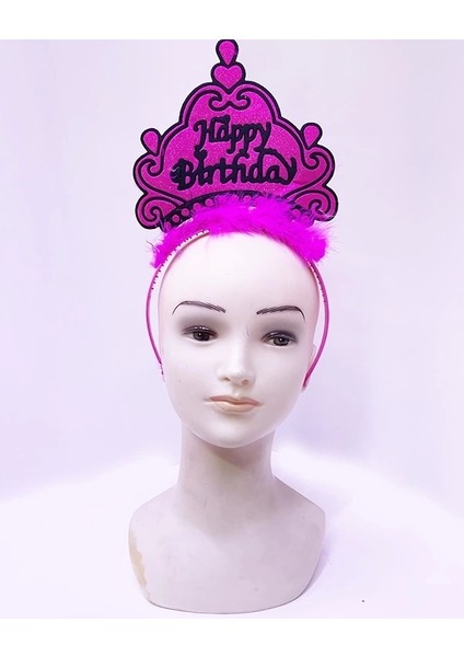 Happy Birthday Neon Fuşya Renk Doğum Günü Tacı 24X15 cm