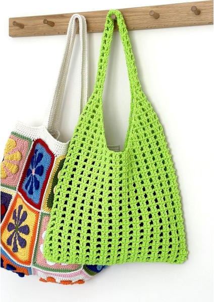 Neon Rerkli Çanta, File Çanta, Makrome Çanta, Örgü Çanta, Renkli Çanta, Omuz Çantası Yeşil Çanta fiyatları