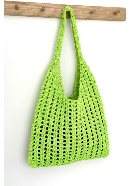 Neon Rerkli Çanta, File Çanta, Makrome Çanta, Örgü Çanta, Renkli Çanta, Omuz Çantası Yeşil Çanta modelleri