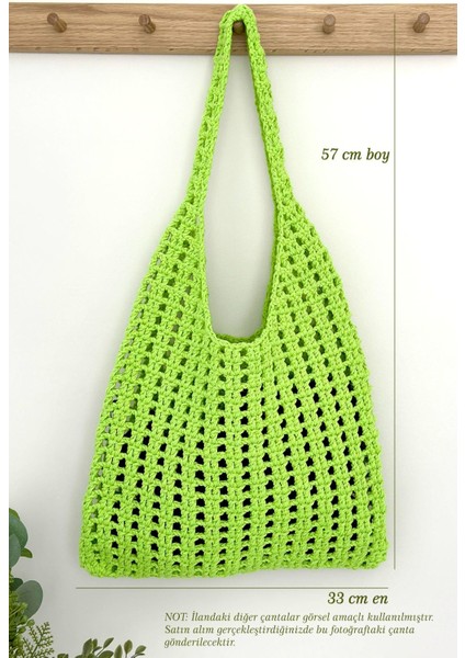Neon Rerkli Çanta, File Çanta, Makrome Çanta, Örgü Çanta, Renkli Çanta, Omuz Çantası Yeşil Çanta fırsatları