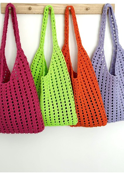 Neon Rerkli Çanta, File Çanta, Makrome Çanta, Örgü Çanta, Renkli Çanta, Omuz Çantası Yeşil Çanta indirimleri