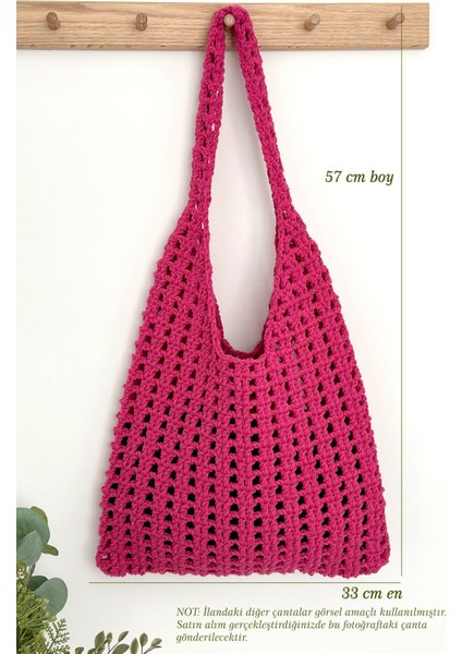 Neon Rerkli Çanta, File Çanta, Makrome Çanta, Örgü Çanta, Renkli Çanta, Omuz Çantası Fuşya Çanta indirimleri