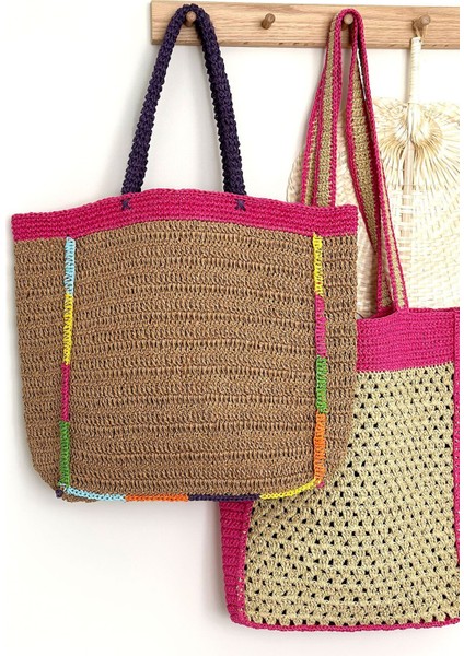 Hasır Plaj Çantası, Büyük Plaj Çantası, Örgü Plaj Çantası, Hasır Çanta, Renkli Plaj Çantası Pembe fiyatları
