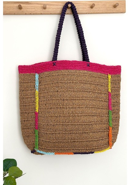 Hasır Plaj Çantası, Büyük Plaj Çantası, Örgü Plaj Çantası, Hasır Çanta, Renkli Plaj Çantası Pembe modelleri