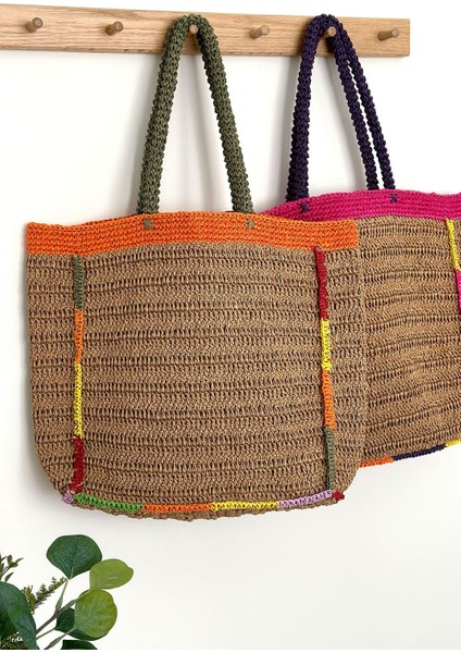 Hasır Plaj Çantası, Büyük Plaj Çantası, Örgü Plaj Çantası, Hasır Çanta, Renkli Plaj Çantası Turuncu