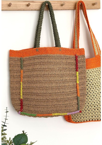 Hasır Plaj Çantası, Büyük Plaj Çantası, Örgü Plaj Çantası, Hasır Çanta, Renkli Plaj Çantası Turuncu fiyatları
