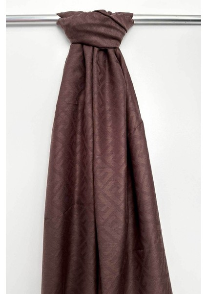 Pamuk Jakar F Desen Şal, Cotton Şal, Ipeksi Pamuklu Şal, Kaymaz Monogram Şal, Kahverengi Şal