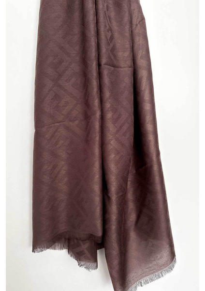 Pamuk Jakar F Desen Şal, Cotton Şal, Ipeksi Pamuklu Şal, Kaymaz Monogram Şal, Kahverengi Şal fırsatları