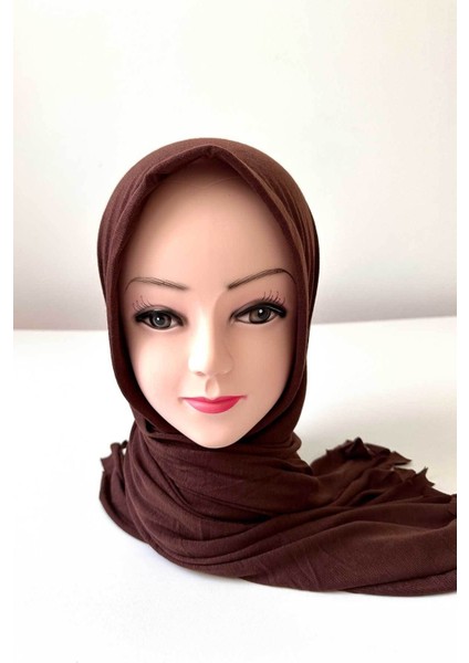 Pratik Penye Şal, Hazır Şal Eşarp, Pratik Geçmeli Şal, Pamuk Şal, Organik Şal, Kahverengi Penye Şal