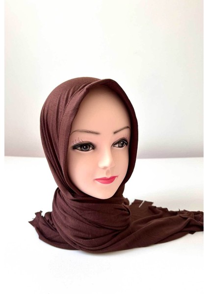 Pratik Penye Şal, Hazır Şal Eşarp, Pratik Geçmeli Şal, Pamuk Şal, Organik Şal, Kahverengi Penye Şal