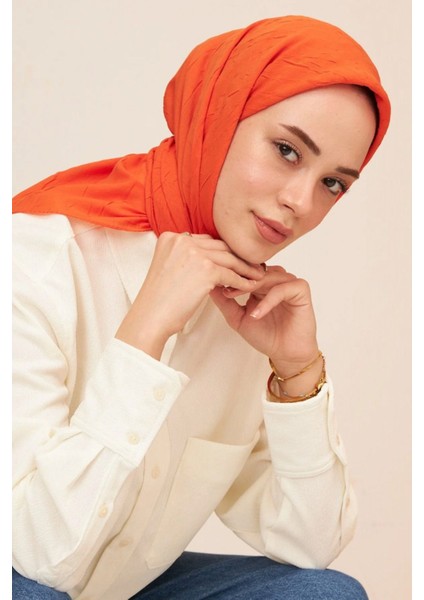 Bambu Kraş Eşarp, %100 Pamuklu Eşarp, Organik Pamuk Eşarp, Bambu Eşarp, Pamuk Turuncu Eşarp