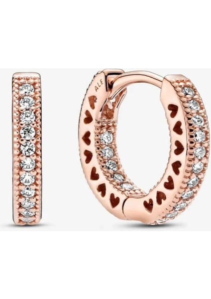 Pavé Dizim Kalp Halka Rose Küpe