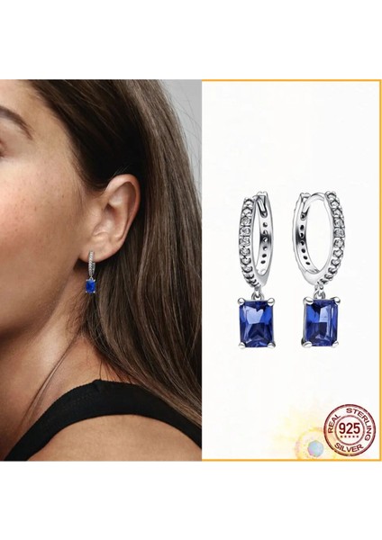 Mavi Dikdörtgen Işıltılı Halka Küpeler fiyatları