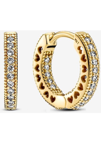 Pavé Dizim Kalp Halka Gold Küpe