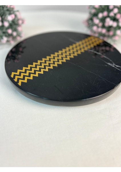 Missoni Desen El Yapımı Siyah Mermer Sunum & Dekoratif Tabak