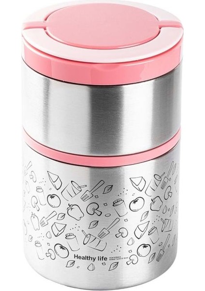 Pembe 2 Katlı Termos 930 ml (Elvin Home Concept)