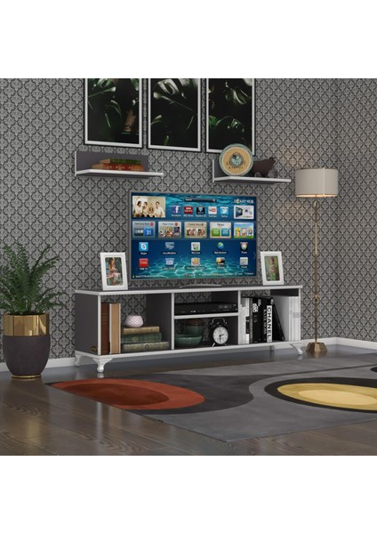 Kenzlife televizyon sehpası monako150 gri tv ünitesi raflı