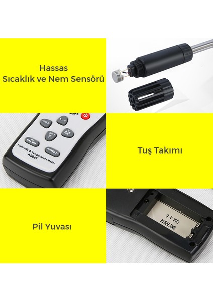Smart Sensor AS847 Problu Sıcaklık ve Nem Ölçer