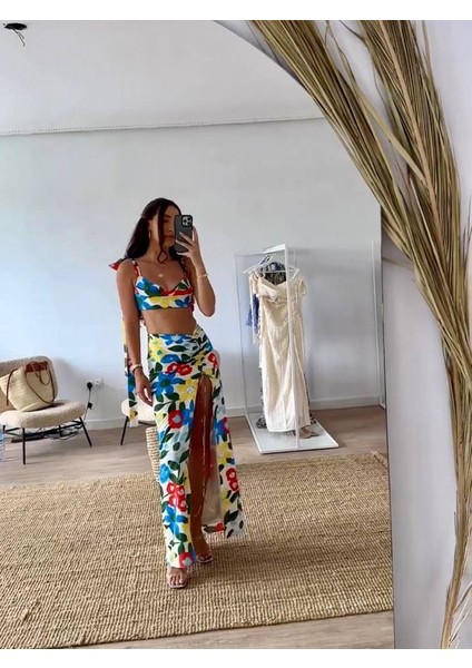 Dijital Baskılı Büstiyer & Yırtmaçlı Etek Takım modelleri