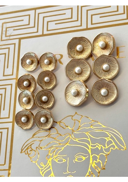 Ortası Incili Istiridye Model Gold Metal Düğme Seti