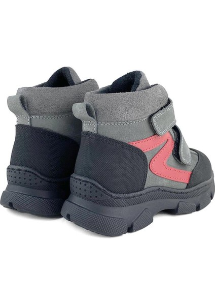 Hakiki Deri Gri Nubuk Kırmızı Detaylı Erkek Çocuk Bot modelleri