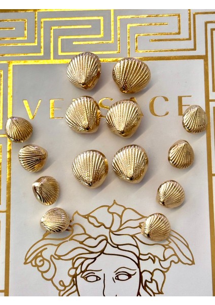 Deniz Kabuğu Modelli Gold Metal Blazer Ceket Düğme Seti