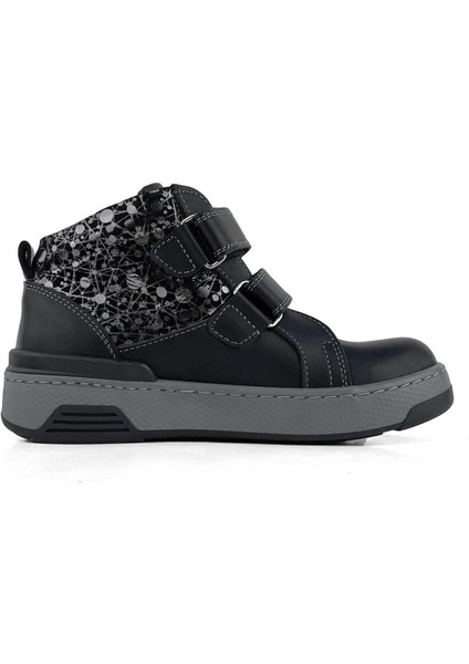 Hakiki Deri Siyah Gümüş Desenli Kız Çocuk Bot fırsatları