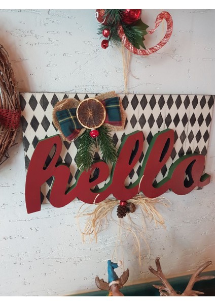 Hello Yazılı Ahşap El Boyaması Kapı, Duvar Süsü