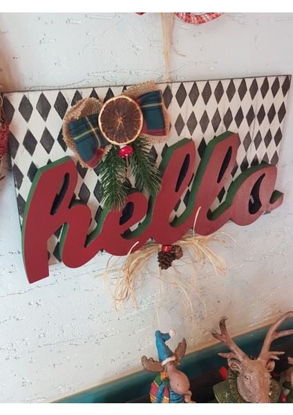 Hello Yazılı Ahşap El Boyaması Kapı, Duvar Süsü fiyatları