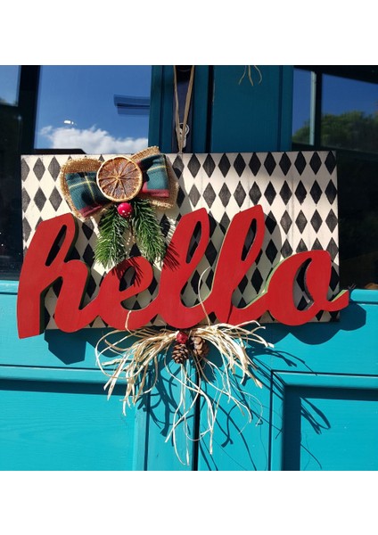 Hello Yazılı Ahşap El Boyaması Kapı, Duvar Süsü fırsatları