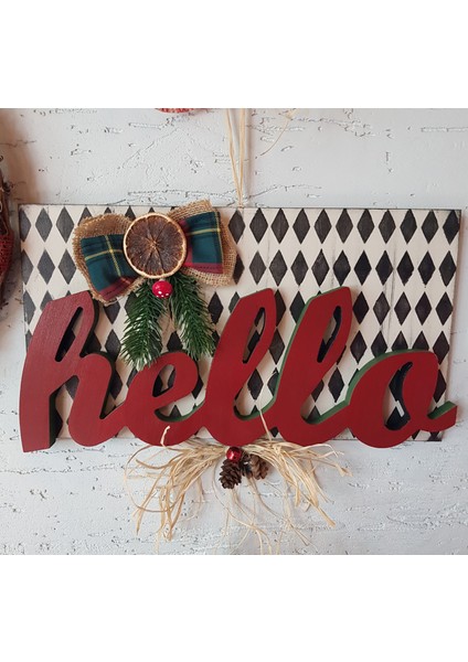 Hello Yazılı Ahşap El Boyaması Kapı, Duvar Süsü indirimleri