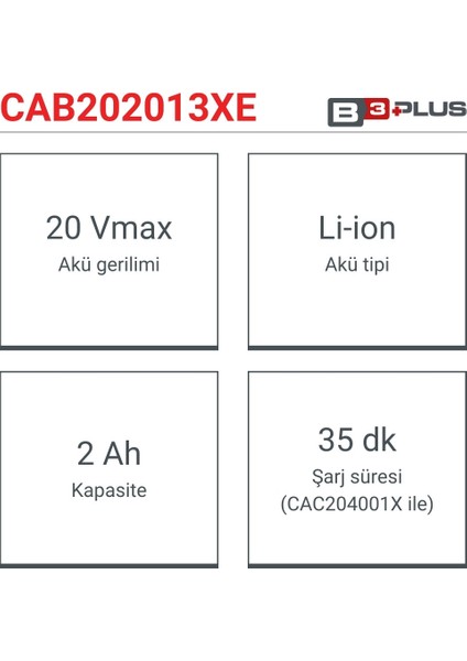 Akü 20V 2.0 Ah CAB202013XE | Yedek Batarya 20 Volt 2.0 Ah Li-Ion Yedek Akü