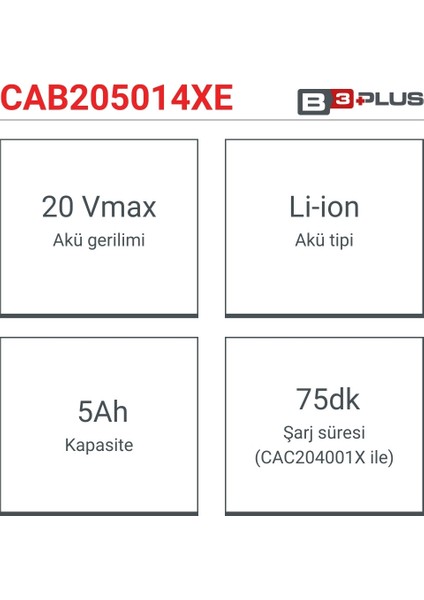 Akü 20V 5.0 Ah CAB205014XE | Yedek Batarya 20 Volt 5.0 Ah Li-Ion Yedek Akü