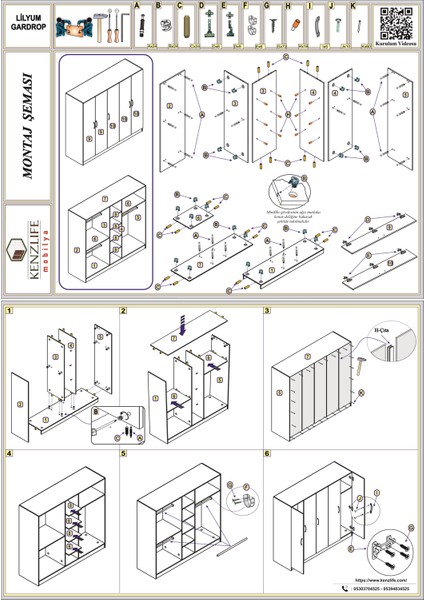 Kenzlife gardırop 5 kapaklı kapılı 150 lilyum byz aynalı gardolap dolap fırsatları