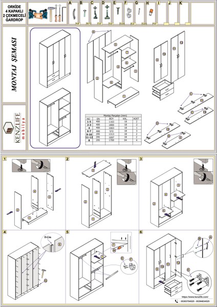 Kenzlife gardırop 4 kapaklı kapılı 2 çekmeceli orkide crd 180*120*42 gardolap dolap fırsatları
